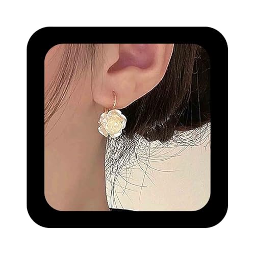 Cimenexe Böhmische Kamelie Baumeln Ohrringe Weiß Emaille Kamelie Blume Ohrringe Weiß Acryl Rose Tropfen Ohrring Klein 3d Rose Blume Ohrring Schmuck Für Frauen von Cimenexe