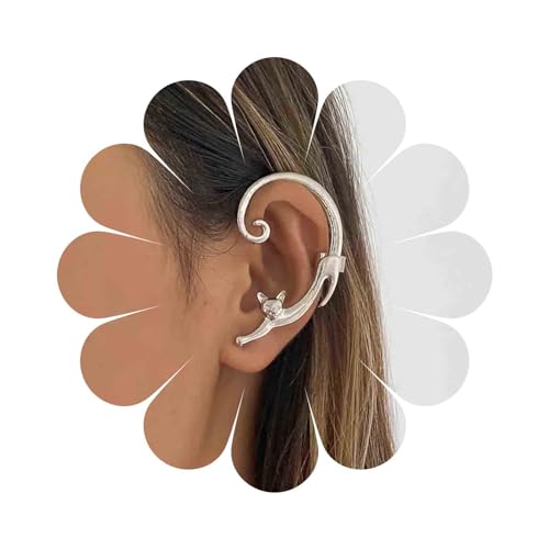 Cimenexe Böhmische Katze Manschettenohrringe Silber Kitty Ohr Wickelohrring Kätzchen Katze Ohrringe Vintage Katze Knorpel Kletterer Ohrringe Schmuck für Frauen und Mädchen Tierohrringe Geschenke von Cimenexe