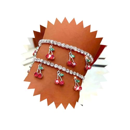 Cimenexe Böhmische Kirsche Fußkettchen Kubischen Strass Baumeln Knöchel Armbänder Silber Quaste Obst Fußkettchen Funkeln Tennis Kette Fußkettchen Fußschmuck Für Frauen Und Mädchen von Cimenexe