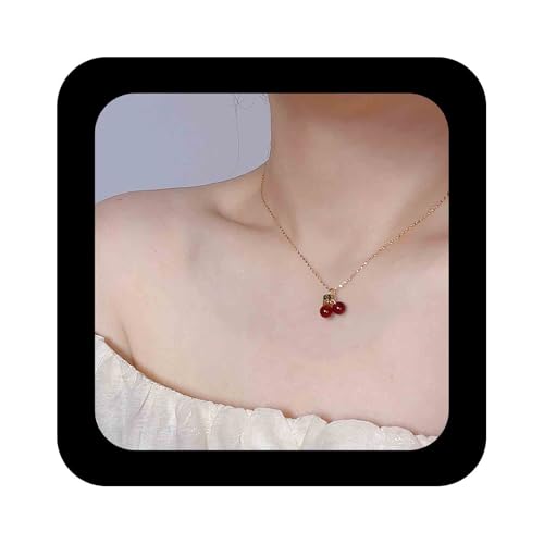 Cimenexe Böhmische Kirsche Halsband Halskette Rot Rubin Kirsche Anhänger Halskette Gold Kirsche Kette Kragen Halskette Rot Acryl Kirsche Halskette Schmuck Für Frauen von Cimenexe