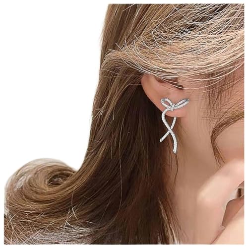 Cimenexe Böhmische Kristall Bogen Ohr Jacke Ohrringe Silber Bowknot Ohrstecker Ohrringe Winzige Cz Bogen Jacke Ohrringe Strass Fliege Ohrringe Schmuck Für Frauen Und Mädchen von Cimenexe