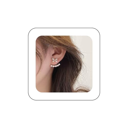 Cimenexe Böhmische Kristall Bogen Perle Jacke Ohrringe Gold Cz Fliege Ohrstecker Ohrringe Runde Perle Bogen Ohrringe Funkeln Strass Bogen Ohrringe Schmuck Für Frauen Und Mädchen Geschenke von Cimenexe