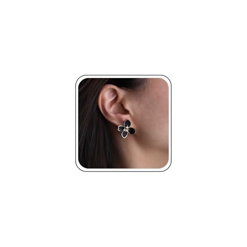 Cimenexe Böhmische Kristall Emaille Blume Ohrringe Schwarz Acryl Blume Blütenblatt Ohrring Kleine Cz Floral Ohrstecker Schwarz Floral Blütenblatt Ohrstecker Schmuck Für Frauen von Cimenexe