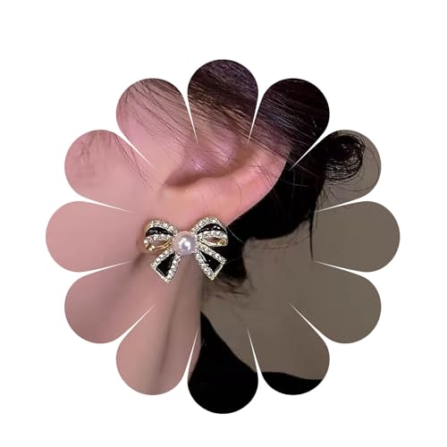 Cimenexe Böhmische Kristall Perle Bogen Ohrringe Schwarz Emaille Bogen Ohrstecker Cz Perle Ohrringe Schwarz Strass Fliege Ohrringe Schmuck Für Frauen Und Mädchen Geschenke von Cimenexe