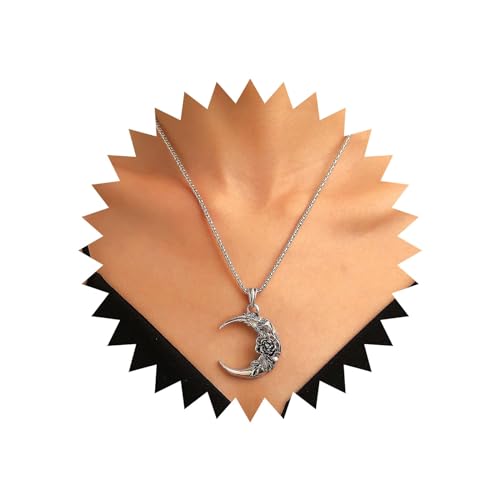 Cimenexe Böhmische Mondsichel Choker Halskette Silber Mondsichel Blume Anhänger Halskette Rose Mond Kette Halskette Punk Stoßzahn Mond Halskette Schmuck Für Frauen Und Mädchen Geschenke von Cimenexe