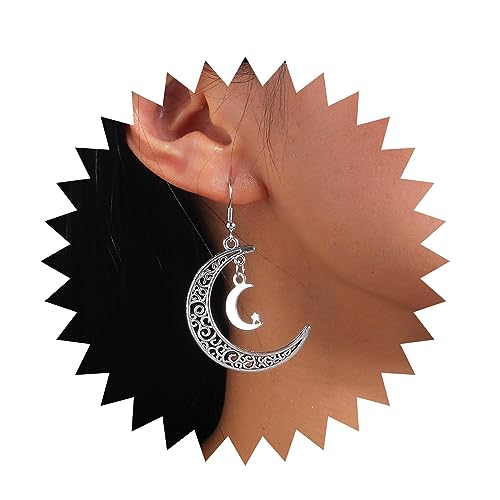 Cimenexe Böhmische Mondsichel Ohrringe Silberne Filigrane Mondsichel Ohrringe Hohle Filigrane Mond Ohrringe Vintage Doppelmond Haken Ohrringe Schmuck Für Frauen Und Mädchen Geschenke von Cimenexe