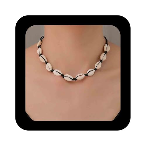 Cimenexe Böhmische Muschel Choker Halskette Natur Kaurimuschel Kragen Halsketten Schwarz Weben Seil Kaurimuschel Kette Halsketten Strand Handmade Weben Muschel Halskette Schmuck Für Frauen von Cimenexe