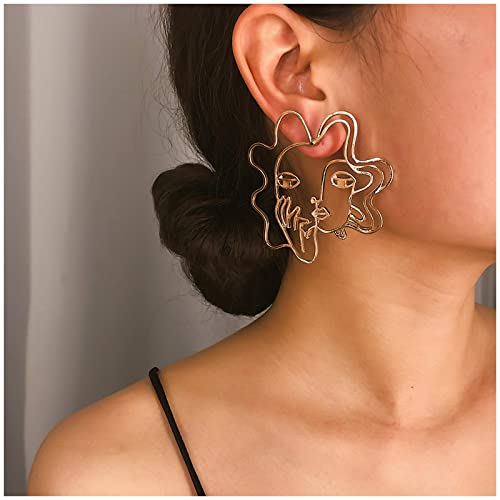 Cimenexe Gold Geometrische Gesicht Ohrringe mit Hänger und Ohrstecker, Vintage Design, Nickelfrei, Perfekt für Party und Alltag, 1 Stück Cimenexe Gold Geometrische Gesicht Ohrringe mit Hänger und Ohrstecker, Vintage Design, Nickelfrei, Perfekt für Party und Alltag, 1 Stück von Cimenexe