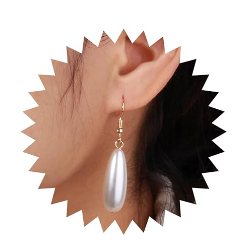 Cimenexe Böhmische Ovale Perlenohrringe Goldene Perlenohrringe Lange Barocke Perlenohrringe Tropfenförmige Perlenhaken-Ohrringe Schmuck Für Frauen Und Mädchen Geschenke von Cimenexe