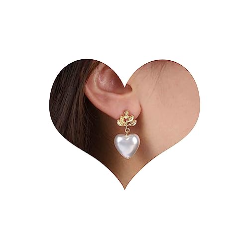 Cimenexe Böhmische Perle Herz Baumeln Ohrringe Gold Blatt Herz Ohrringe Winzigen Blatt Ohrstecker Ohrringe Geschwollen Perle Herz Ohrringe Schmuck Für Frauen Und Mädchen Geschenke von Cimenexe