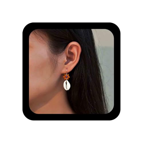 Cimenexe Böhmische Perle Muschel Tropfen Ohrringe Kleine Reis Perle Blume Ohrring Natürliche Kaurimuschel Ohrring Muschel Samen Perle Blume Reif Ohrringe Schmuck Für Frauen von Cimenexe