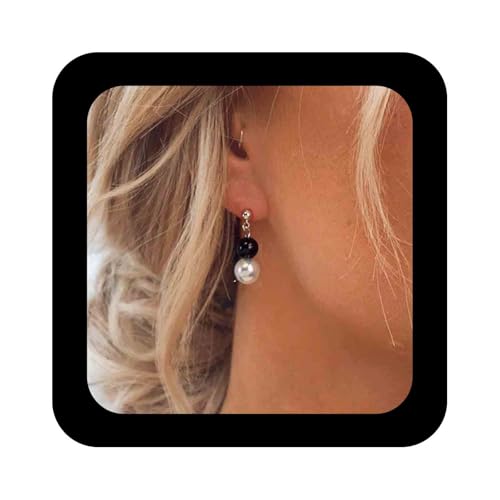 Cimenexe Böhmische Perlen Ohrringe Runde Weiße Perle Tropfen Ohrring Emaille Schwarz Perlen Ohrstecker Minimalistische Schwarze Perle Ohrringe Schmuck Für Frauen von Cimenexe