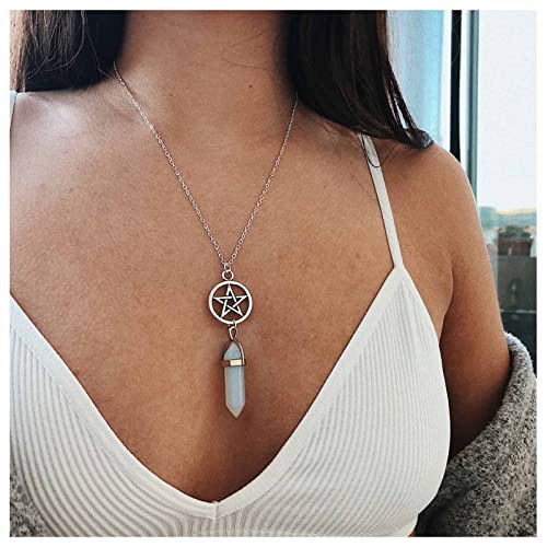 Cimenexe Böhmische Quarz Stein Halskette Pentagramm Anhänger Halskette Silber Kreis Halskette Choker Stern Halskette Kette Kugel Form Heilung Spitze Chakra Halskette Schmuck Für Frauen Und Mädchen von Cimenexe