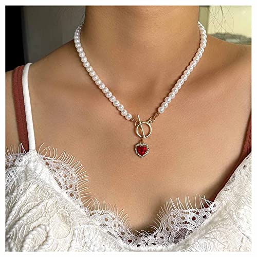 Cimenexe Böhmische Rote Herz Halskette Kette Vintage Perle Choker Halskette Cz Herz Anhänger Halskette Knebelverschluss Halskette Choker Schmuck Für Frauen Und Mädchen von Cimenexe