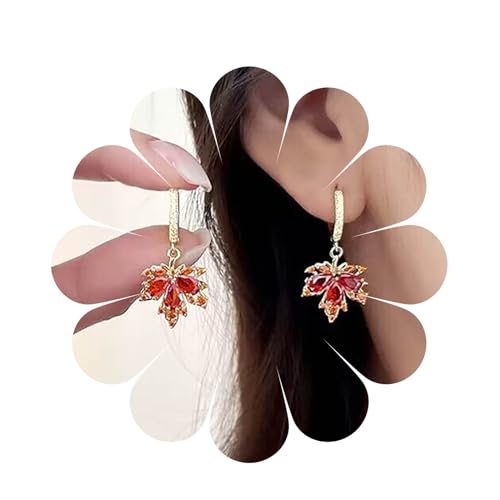 Cimenexe Böhmische Rote Kristall Blatt Ohrringe Palmblatt Reifen Ohrringe Strass Rubin Blatt Tropfen Ohrringe Roter Rubin Blatt Ohrringe Schmuck Für Frauen Und Mädchen Geschenke von Cimenexe