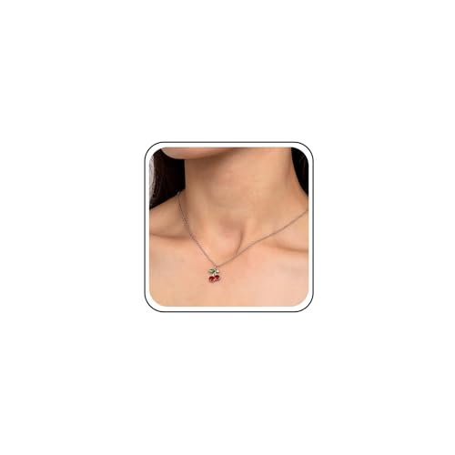 Cimenexe Böhmische Rubin Kirsche Choker Halskette Silber Cz Kirsche Anhänger Halskette Rot Kristall Kirsche Kette Halskette Retro Strass Kirsche Kragen Halskette Schmuck Für Frauen Geschenke von Cimenexe