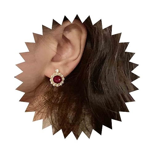 Cimenexe Böhmische Rubin Perlen Ohrringe Rot Kristall Kreis Ohrringe Retro Perle Cz Ohrringe Rubin Kreis Ohrstecker Schmuck Für Frauen Und Mädchen von Cimenexe