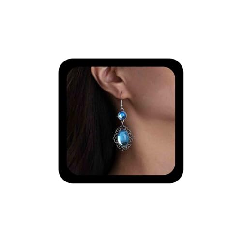 Cimenexe Böhmische Saphir-Kristall-Ohrringe Blauer Saphir Filigraner Tropfen-Ohrring Blauer Topas Filigraner Haken-Ohrring Stammes-ovale Edelstein-Ohrringe Schmuck Für Frauen von Cimenexe