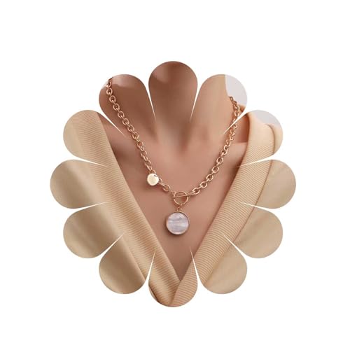 Cimenexe Böhmische Scheibe Münze Choker Halskette Runde Perle Muschel Anhänger Halskette Gold Perlmutt Halskette Münze Büroklammer Link Kette Halskette Schmuck Für Frauen Und Mädchen Geschenke von Cimenexe