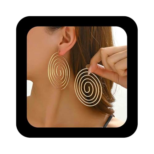 Cimenexe Böhmische Spirale Reifen Baumeln Ohrringe Gold Runde Spirale Tropfen Ohrring Große Hohle Verdreht Strudel Ohrring Ethnischen Metall Strudel Reif Ohrringe Schmuck Für Frauen von Cimenexe