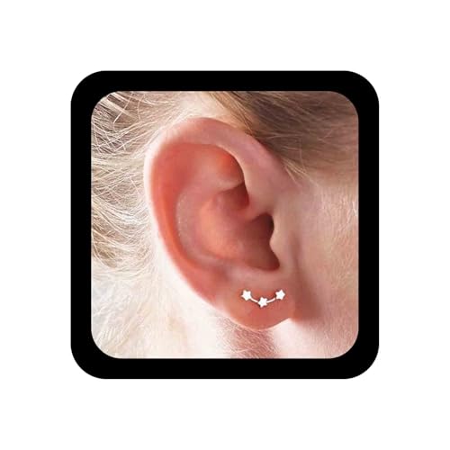 Cimenexe Böhmische Stern-Ohrringe Dreifachstern-Ohrstecker Kleine Pentagramm-Ohrstecker Retro Silberne Himmlische Ohrringe Schmuck Für Frauen Und Mädchen Geschenke (silber) von Cimenexe