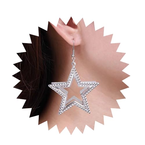 Cimenexe Böhmische Stern Ohrringe Silber Hohlen Stern Tropfen Ohrringe Große Gehämmert Stern Haken Ohrringe Aussage Metall Stern Ohrringe Schmuck Für Frauen Und Mädchen Geschenke von Cimenexe