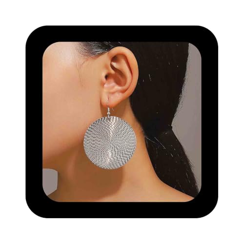 Cimenexe Böhmische Strukturierte Scheibe Baumeln Ohrringe Silber Texturierte Münze Tropfen Ohrring Große Gehämmert Kreis Haken Ohrring Metall Geometrische Scheibe Münze Ohrringe Schmuck Für Frauen von Cimenexe