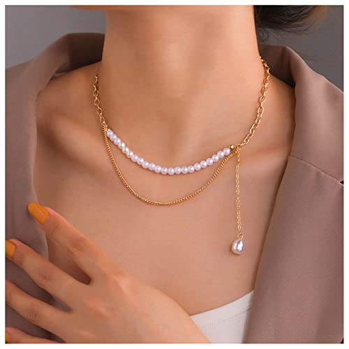 Cimenexe Böhmische Tränen Perle Quaste Halskette Choker Geschichtet Perle Perle Halskette Vintage Perle Choker Halskette Gold Hochzeit Perlenkette Schmuck Für Frauen Und Mädchen von Cimenexe