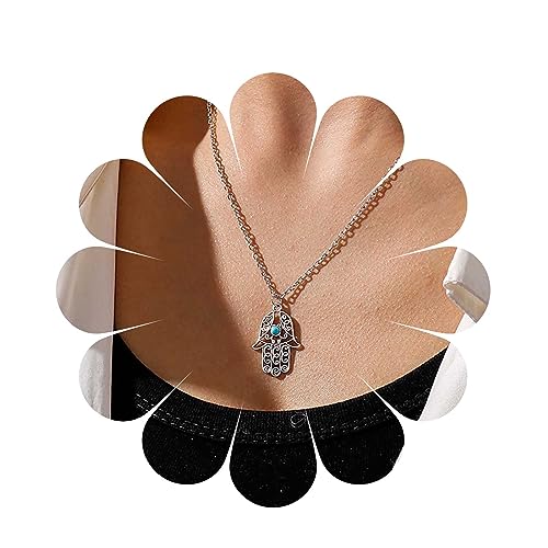 Cimenexe Böhmische Türkis Hamsa Hand Halskette Silber Hamsa Anhänger Halskette Türkis Stein Choker Halskette Fatima Hand Halskette Kettenschmuck Für Frauen Und Mädchen Geschenke von Cimenexe