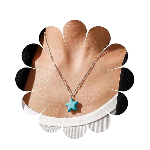 Cimenexe Böhmische Türkis Stern Anhänger Halskette Silber Türkis Stein Stern Choker Halskette Stern Geformt Türkis Halskette Blau Stern Halskette Schmuck Für Frauen Und Mädchen Geschenke von Cimenexe