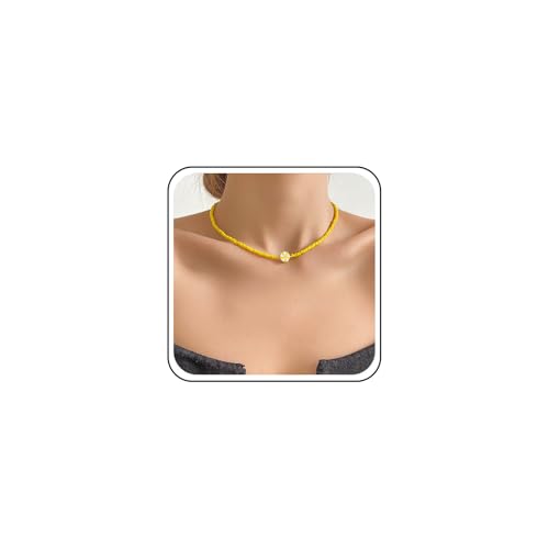 Cimenexe Gelbe Zitrone Perlenkette, Frauen, Halskette, Zink, 40 cm, Perle, Samen, Minimalistisch, Frucht, Zitrone, Feierliche Anlässe, Alltag, Feste von Cimenexe