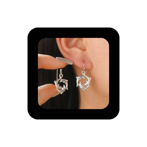Cimenexe Böhmischen Delphine Baumeln Ohrringe Silber Delphine Fisch Hoop Drop Ohrring Metall Meer Delphin Fisch Haken Ohrring Minimalistischen Ozean Tier Delphin Ohrringe Schmuck Für Frauen von Cimenexe
