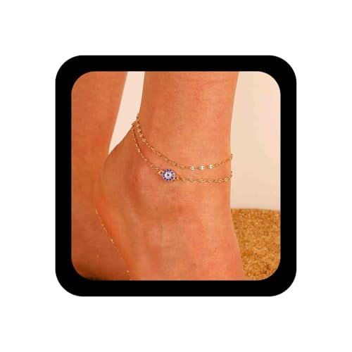 Cimenexe Böhmischen Geschichteten Bösen Auge Knöchel Gold Kristall Auge Knöchel Armband Saphir Cz Teufel Augen Fußkettchen Kette Strass Böse Augen Fußkette Fußkettchen Sommer Strand Fußketten von Cimenexe