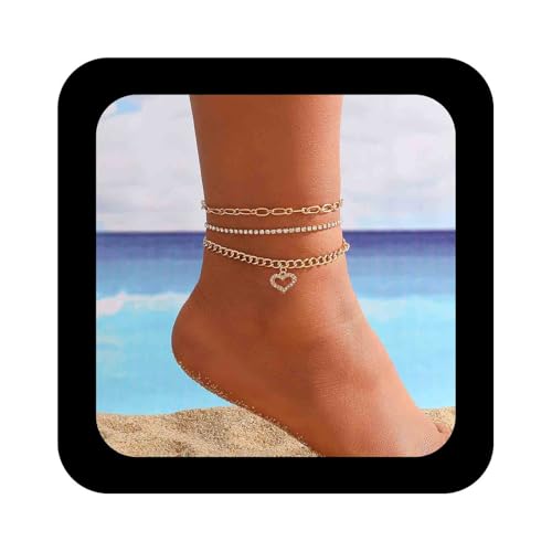 Cimenexe Böhmischen Geschichteten Kristall Herz Knöchel Armband Gold Tennis Büroklammer Fußkettchen Hohlen Cz Herz Knöchel Kette Kubanischen Kandare Link Fußkettchen Sommer Strand Fuß Kette von Cimenexe