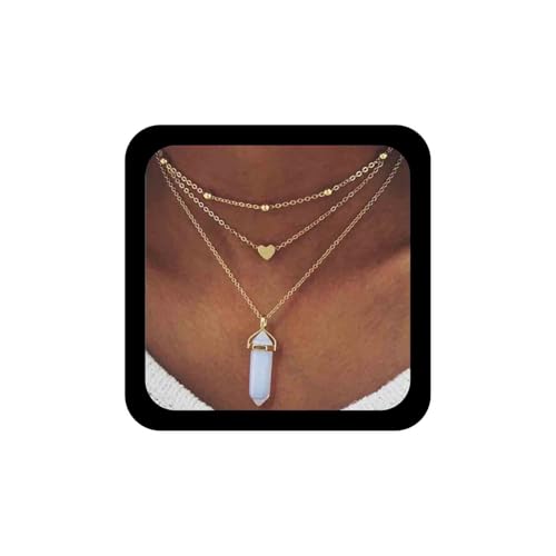 Cimenexe Böhmischen Geschichteten Opal Mondstein Anhänger Halskette Gold Herz Halskette Kette Kristall Quarz Stein Halskette Kugel Form Heilung Spitzen Chakra Halskette Schmuck Für Frauen Und Mädchen von Cimenexe