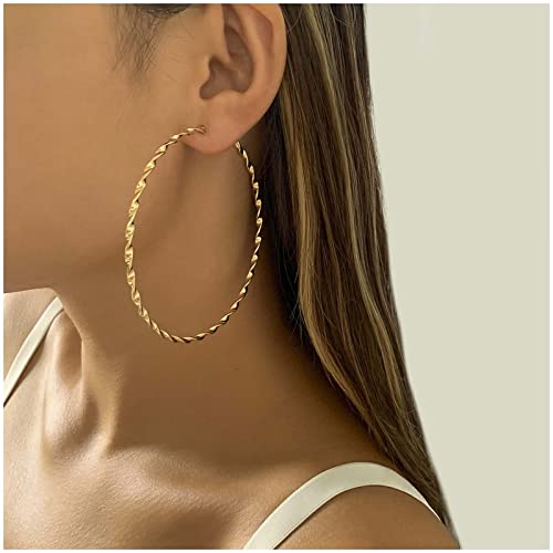 Cimenexe Böhmischen Großen Twist Hoop Ohrringe Gold Hohlen Kreis Reifen Ohrringe Großen Kreis Hoop Ohrringe Übertrieben Kreis Ohrringe Personalisierte Runde Geometrische Ohrringe Schmuck Für Frauen von Cimenexe