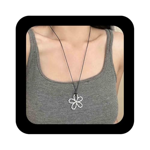 Cimenexe Böhmischen Hohlen Blume Choker Halskette Silber Metall Blume Anhänger Halsketten Schwarz Wachs Seil Kette Halsketten Minimalistischen Blumen Wachs Schnur Halskette Schmuck Für Frauen von Cimenexe