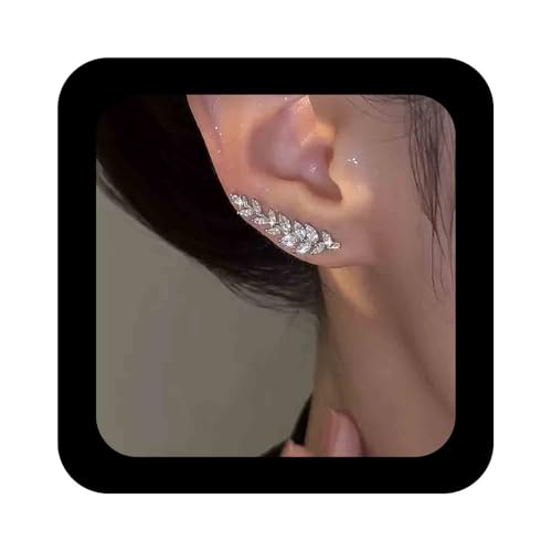 Cimenexe Böhmischen Kristall Blatt Kletterer Ohrringe Silber Cz Blatt Ohr Crawler Ohrring Gepflastert Blätter Kletterer Ohrring Winzigen Strass Blätter Ohrstecker Schmuck Für Frauen von Cimenexe