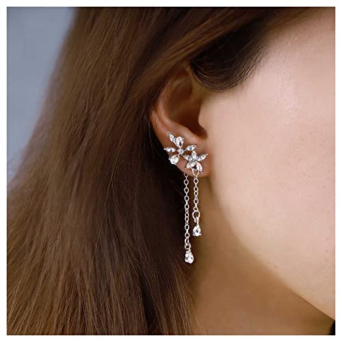 Cimenexe Silber Kristall Blume Kletterer Teardrop Crawler Ohrringe für Frauen und Mädchen von Cimenexe