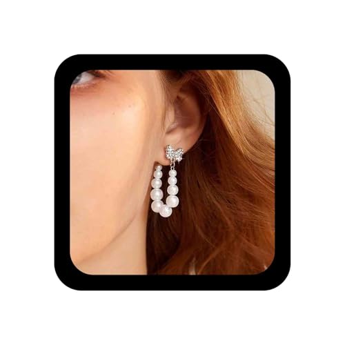 Cimenexe Böhmischen Kristall Bogen Jacke Ohrringe Gold Cz Fliege Ohrstecker Perle Quaste Kette Baumeln Ohrring Weiße Perle Quaste Tropfen Ohrringe Schmuck Für Frauen von Cimenexe