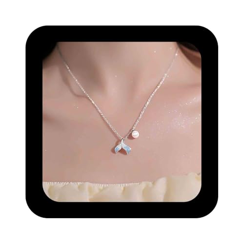 Cimenexe Böhmischen Kristall Fischschwanz Choker Halskette Silber Perle Meerjungfrau Schwanz Kette Halsketten Saphir Fischschwanz Perle Anhänger Halsketten Blau Cz Fischschwanz Kragen von Cimenexe