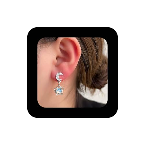 Cimenexe Böhmischen Kristall Halbmond Ohrstecker Ohrringe Silber Opal Stern Baumeln Ohrring Klein Cz Gepflastert Mond Sterne Ohrring Mondstein Halbmond Sterne Tropfen Ohrringe Schmuck Für Frauen von Cimenexe