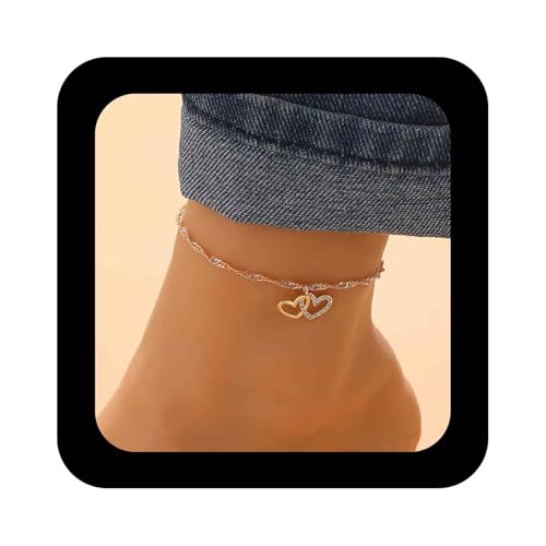 Cimenexe Böhmischen Kristall Herz Knöchel Armband Gold Cz Hohlen Herzen Knöchel Armband Ineinandergreifenden Herz Fuß Kette Fußkettchen Sommer Strand Fuß Kette Schmuck Für Frauen von Cimenexe
