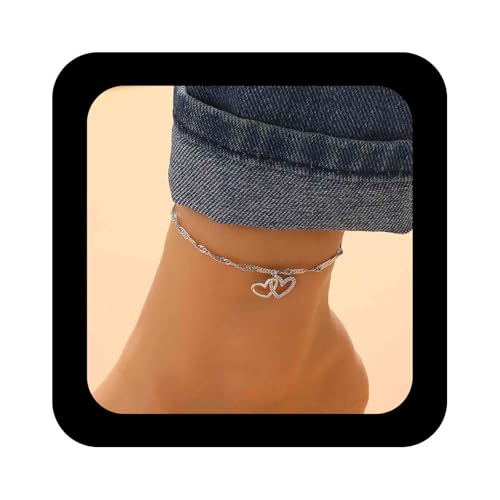 Cimenexe Böhmischen Kristall Herz Knöchel Armband Silber Cz Hohlen Herzen Knöchel Armband Ineinandergreifenden Herz Fuß Kette Fußkettchen Sommer Strand Fuß Kette Schmuck Für Frauen von Cimenexe