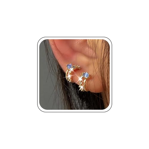 Cimenexe Böhmischen Kristall Saphir Ohrstecker Gold Cz Opal Reif Ohrringe Blau Mondstein Kreis Reif Ohrringe Kleine Strass Opal Ohrringe Schmuck Für Frauen Und Mädchen Geschenke von Cimenexe