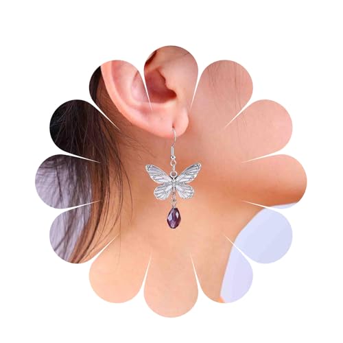 Cimenexe Böhmischen Kristall Schmetterling Baumeln Ohrringe Silber Amethyst Schmetterling Tropfen Ohrringe Träne Cz Strass Ohrringe Metall Schmetterling Haken Ohrringe Schmuck Für Frauen Und von Cimenexe