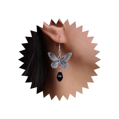 Cimenexe Böhmischen Kristall Schmetterling Baumeln Ohrringe Silber Onyx Schmetterling Tropfen Ohrringe Tränen Cz Strass Ohrringe Metall Schmetterling Haken Ohrringe Schmuck Für Frauen Und Mädchen von Cimenexe