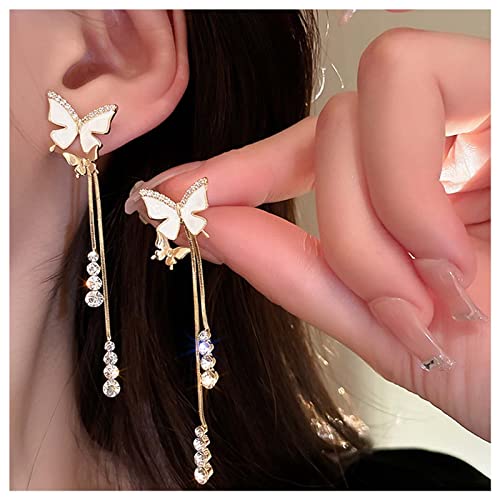 Cimenexe Böhmischen Kristall Schmetterling Ohrringe Gold Schmetterling Quaste Ohrstecker Cz Quaste Kette Baumeln Ohrringe Doppel Schmetterling Cz Quaste Ohrringe Schmuck Für Frauen Und Mädchen von Cimenexe