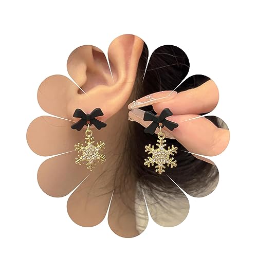 Cimenexe Böhmischen Kristall Schneeflocke Baumeln Ohrringe Gold Cz Gefroren Blume Ohrringe Schwarz Bogen Ohrstecker Strass Schneeflocke Ohrringe Schmuck Für Frauen Und Mädchen Geschenke von Cimenexe
