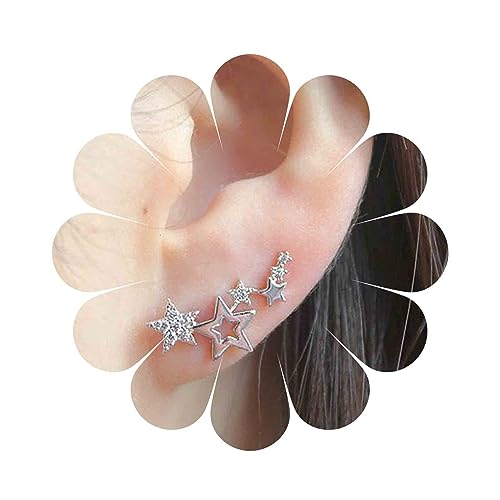 Cimenexe Böhmischen Kristall Stern Kletterer Ohrringe Silber Cz Hohlen Stern Crawler Ohrringe Winzigen Stern Ohr Kletterer Ohrring Retro Strass Stern Ohrringe Schmuck Für Frauen Und Mädchen von Cimenexe